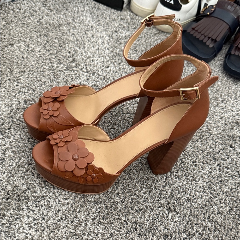 Brown Floral Platform Heels Michael Kors